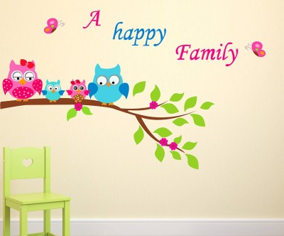 Wallzone 110 cm LOVE BIRDS FAMILY Removable Sticker(Pack of 1)