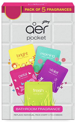 Godrej Fresh Car Freshener Diffuser aer pocket, Bathroom Air Fragrance - Pack of 5(5 x 10 g)