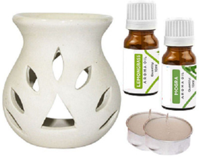 Lyallpur Stores Lemongrass, Jashmine Diffuser, Diffuser Set, Aroma Oil Ceramic Aroma Oil Burner Diffuser For Home Fragrance| T-light Candle Holder Diffuser With 2 Candle & 20 ML Oil (Lemongrass & jasmine) For Gift Purpose & Home Decor.(5 x 4 ml)