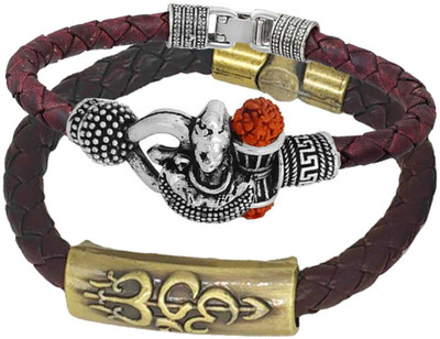 Shiv Jagdamba Leather Gold-plated Bracelet(Pack of 2)