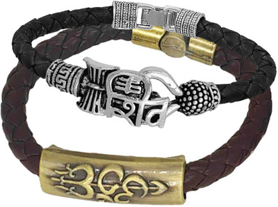 Shiv Jagdamba Brass, Leather Gold-plated Bracelet Set(Pack of 2)