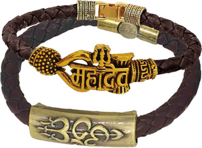 Shiv Jagdamba Brass, Leather Gold-plated Bracelet Set(Pack of 2)
