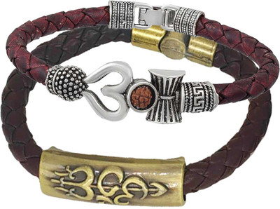 Shiv Jagdamba Brass, Leather Gold-plated Bracelet Set(Pack of 2)