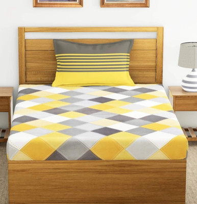 VIKANJALI FAB 104 TC Cotton Single Checkered Flat Bedsheet(Pack of 1, Yellow)