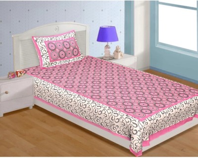 VIKANJALI FAB 104 TC Cotton Single Jaipuri Prints Flat Bedsheet(Pack of 1, Pink)
