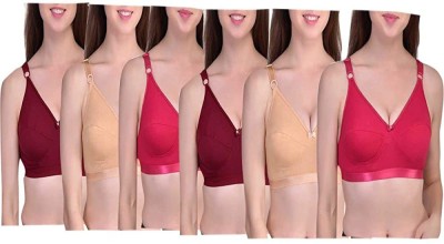 JDAYESHA AYSHA Women Full Coverage Cotton Bras Women T-Shirt Non Padded Bra(Red, Gold, Maroon)