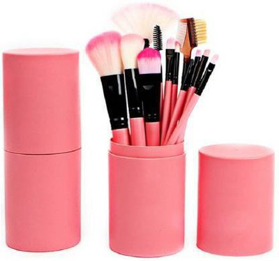 Glemmi Professional Series Makeup Brush Set With Storage Barrel - Pink(Pack of 12)