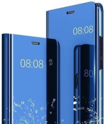 mobies Flip Cover for OPPO F17 PRO Luxury Mirror View Stand Flip Cover(Blue, Pack of: 1)