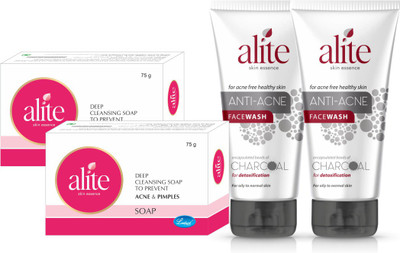 alite Anti Acne Soap (2x75g)+ Anti Acne Facewash with Charcoal (2x70g)(4 Items in the set)