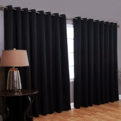 Nikunj Fabs 152.4 cm (5 ft) Polyester Semi Transparent Window Curtain (Pack Of 2)(Solid, Black)