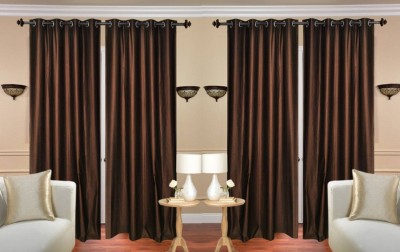 Nikunj Fabs 213.36 cm (7 ft) Polyester Semi Transparent Door Curtain (Pack Of 4)(Solid, Coffee)