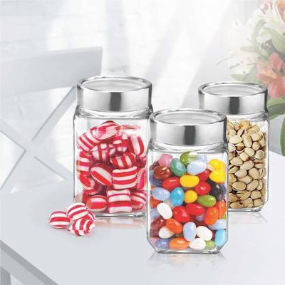 Krishna Creation Glass Grocery Container  - 300 ml(Pack of 3, Clear)