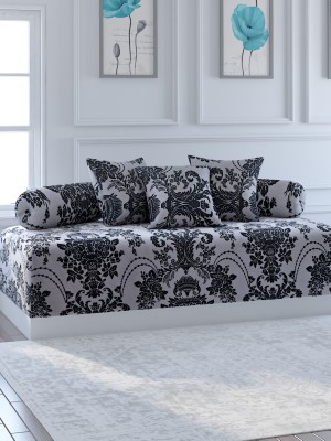 SWAYAM Cotton Floral Diwan Set(Grey, Black)