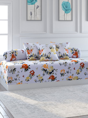 SWAYAM Cotton Floral Diwan Set(Yellow, White)