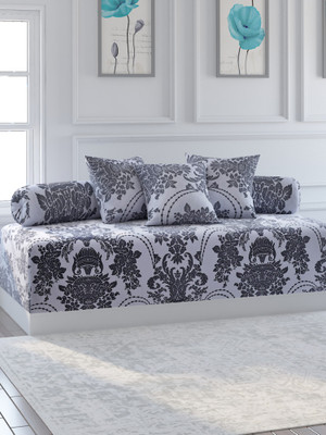 SWAYAM Cotton Floral Diwan Set(Grey, White)