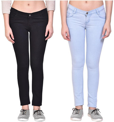 NJ's Skinny Women Black, Light Blue Jeans(Pack of 2)