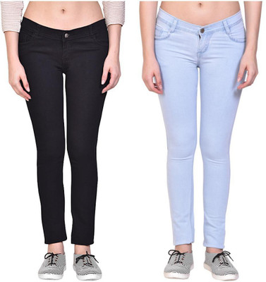 Cpavis Skinny Women Black, Light Blue Jeans(Pack of 2)
