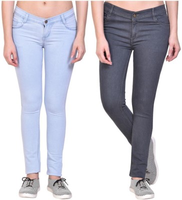 NIKNVIL Skinny Women Light Blue, Grey Jeans(Pack of 2)