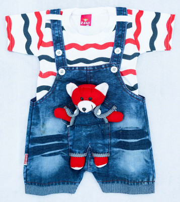 EssCubes Enterprise Dungaree For Baby Boys & Baby Girls Casual Printed Denim(Multicolor, Pack of 1)