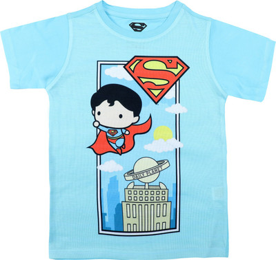 Superman Boys Printed Polycotton Regular T Shirt(Blue, Pack of 1)