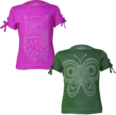 Naughty Little Girls Casual Cotton Jersey Top(Dark Green, Pack of 2)