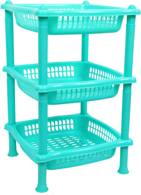 ARISERS 3 Layer Fruit Rack & Vegetable Rack Square Shape Plastic Wall Shelf(Number of Shelves - 3, Green)