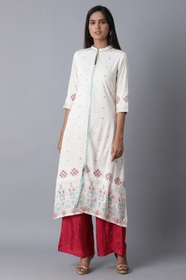 WISHFUL by W Women Printed Straight Kurta(Beige)