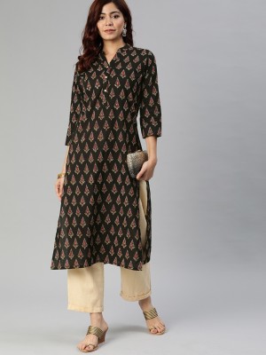 DIVENA Women Printed Straight Kurta(Black)