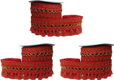 De-Ultimate CWG0183-008 Set of 3 (9 Mtr Roll and 4.4cm Width) Red Jhaadu Gota Trim Laces and Borders Craft Material for Bridal Ethnic Wear Suits Sarees Falls Lehengas Dresses/apparel Designing Embellishment & Decoration Purpose Lace Reel(Pack of 3)