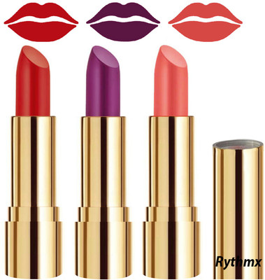RYTHMX Soft Creme Lip Colors Collection Combo Set of 3 Pcs Code no-1054(Reddish Orange, Passion Purple, Peach, 12 g)