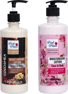 PINK PLUMS Luxurious Skin Care Deep Nourish Moisturising Cocoshea and Pink Blossom Body Lotion for Dry Skin, COMBO (Pack-2) Each 500ml(1000 ml)