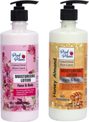 PINK PLUMS Luxurious Skin Care Deep Nourish Moisturising Pink Blossom and Honey Almond Body Lotion for Dry Skin, COMBO (Pack-2) Each 500ml(1000 ml)