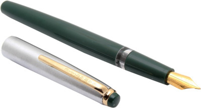 Ledos Saloon Flex Nib Fountain Pen Steel Cap Golden Trims With Converter - Green Fountain Pen(Ink Color - Blue)