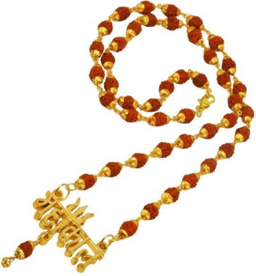 Love And Promise Lord Shiv Mahakal Locket With Rudraksha Mala Gold-plated Beads Brass, Wood Pendant