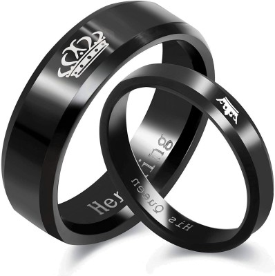 NIMZ Couple Ring Crown King Queen His or Hers Matching Set His Queen Her King Titanium Stainless Steel Couple Bracelet Valentine Gifts Lover Stylish Combo Couple Heart lover combo engagement proposal finger rings for Couples girls women girlfriend boyfriend Stainless Steel Cubic Zirconia Rhodium, Bl