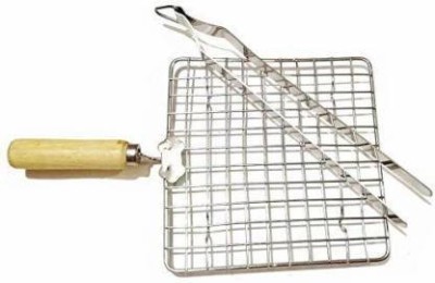 VKR universe Large Size Papad Jali With Steel Tong Stainless Steel Wire Roaster With Wooden Handle Roti Chapati Grill Square 1 pc + Steel Tong 1 Pc Roaster (Steel) Kitchen Tool Set(STEEL, Tong, Roaster)