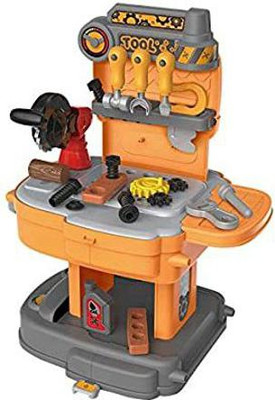 G BROS pretend play engineering tool set box kit with carry case toys for 3 year old kids boys and girls-Orange