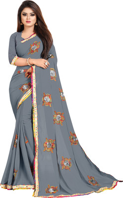 SILKZA Embroidered Bollywood Georgette Saree(Grey)
