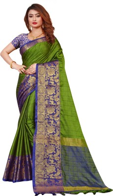 SMARTLOOKS Woven Bollywood Jacquard, Cotton Silk Saree(Green)