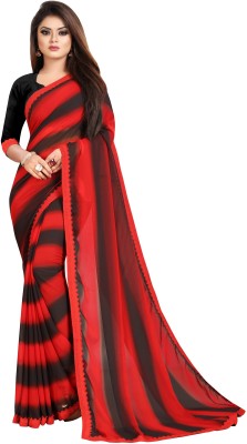 fashion Day Striped Bollywood Georgette Saree(Red, Black)