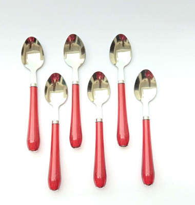 Canberry Dining Table Spoon 6-Pieces Set for Home and Kitchen (Set of 6) Pack of 1 (RED) Steel Table Spoon Set(Pack of 6)
