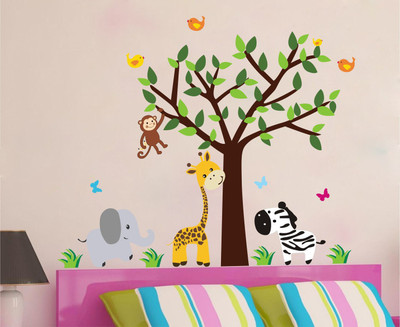 VCREATE DECOR 58 cm Tree with animal Removable Sticker(Pack of 1)