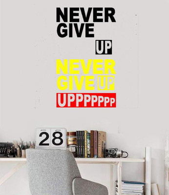 LYOMAN 59 cm nevergiveup-blkredylw Self Adhesive Sticker(Pack of 1)