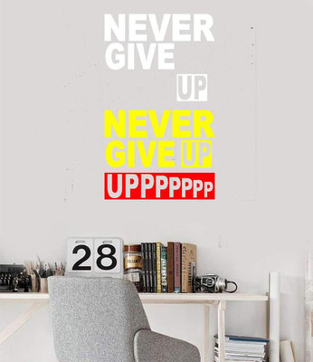 LYOMAN 59 cm nevergiveup-whtredylw Self Adhesive Sticker(Pack of 1)