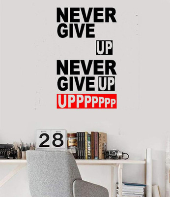 LYOMAN 59 cm nevergiveup-blkred Self Adhesive Sticker(Pack of 1)