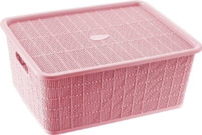 Selvel Polypropylene Multipurpose Storage Baskets Large with Lid for Kitchen, Wardrobe, (Large, Pink) Storage Basket(Pack of 1)