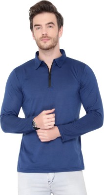 Jangoboy Solid Men Polo Neck Dark Blue T-Shirt