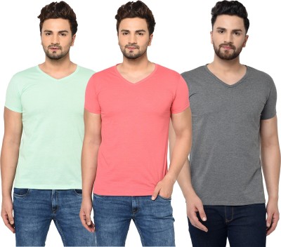 Tivy Solid Men V Neck Pink, Grey, Light Green T-Shirt