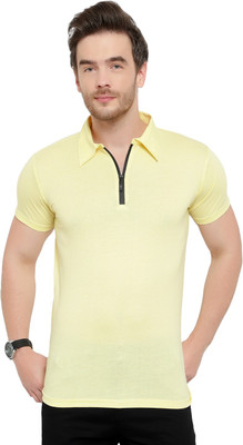 Jaskart Solid Men Polo Neck Yellow T-Shirt