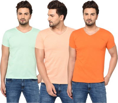 Jaskart Solid Men V Neck Orange, Beige, Light Green T-Shirt
